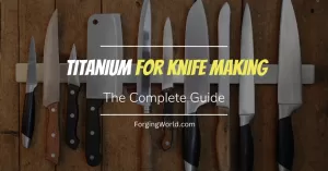 Titanium knives next to each other on a block of wood